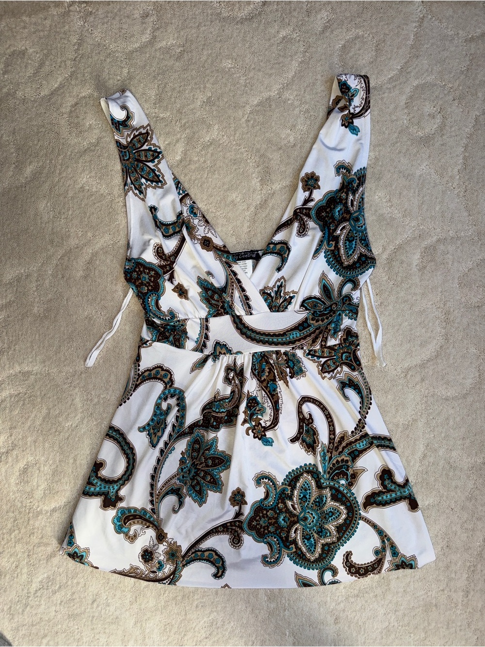 Body Central White Paisley-Print V-Neck Camisole with Teal & Brown Accents
